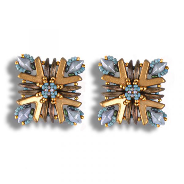 Elizé® Elegance You Can Wear Collection - Czech Glass Beads Earrings - Gold with Luminous Blue