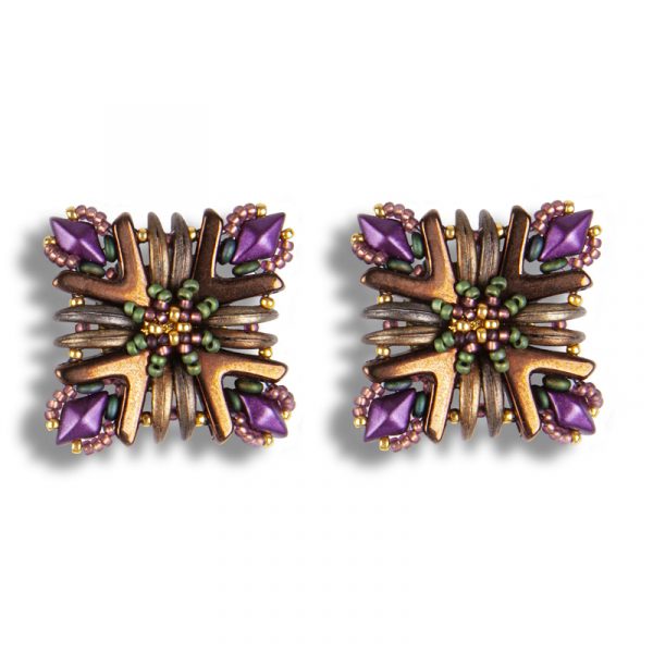 Elizé® Elegance You Can Wear Collection - Czech Glass Beads Earrings - Bronze with Pastel Bordeaux