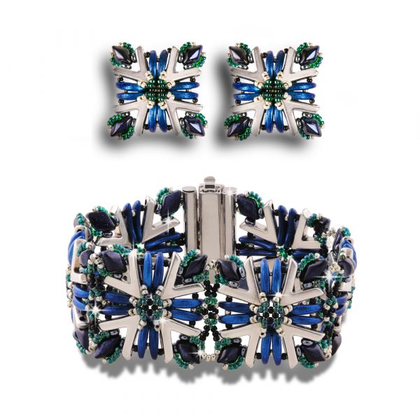 Elizé® Elegance You Can Wear Collection - Czech Glass Beads Jewelry Set - Silver with Steel Blue