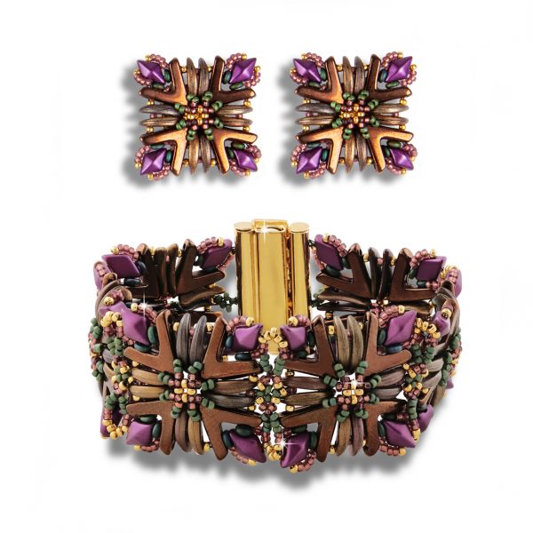 Elizé® Elegance You Can Wear Collection - Czech Glass Beads Jewelry Set - Bronze with Pastel Bordeaux