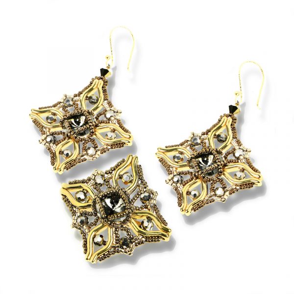 Elizé® Crystals Magic Collection - Swarovski® Crystal Reflection Jewelry Set - Gold with Black Diamond