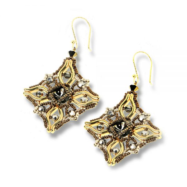 Elize® Crystals Magic Collection - Swarovski® Crystal Reflection Earrings - Gold with Black Diamond