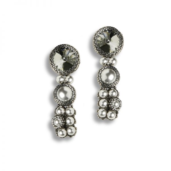 Elizé® Timeless Pearls Collection - Swarovski® Pearl and Crystal Stud Earrings - Light Grey DeLite
