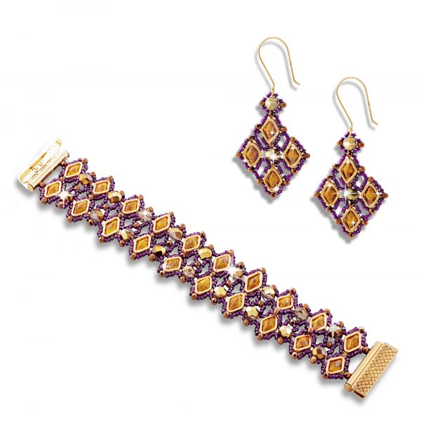 Elizé® Royal Beauty Collection - Crystal and Czech Glass Beads Jewelry Set - Golden Wine