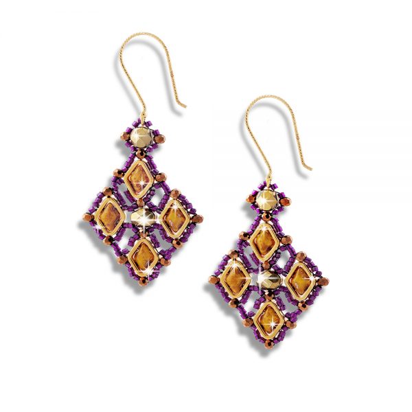 Elizé® Royal Beauty Collection - Crystal and Czech Glass Beads Earrings - Golden Wine