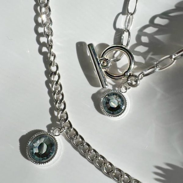 Elizé® Chains Collection - Swarovski® Crystal Chain Necklace - Blue Sapphire with Silver