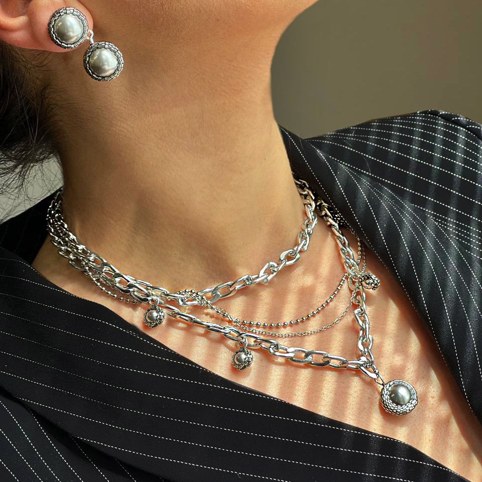 Elizé® Chains Collection - Swarovski® Pearl Chain Necklace - Light Grey DeLite