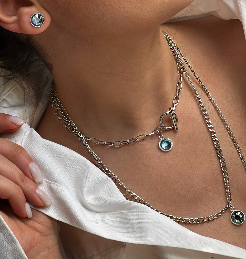 Elizé® Chains Collection - Swarovski® Crystal Chain Necklace - Blue Sapphire with Silver