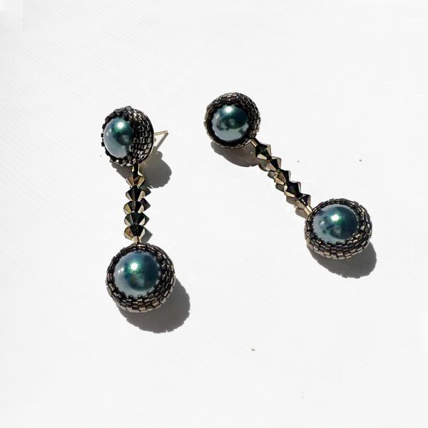 Elizé Everyday Luxury Collection - Swarovski® Pearl Earrings - Dark Green with Bronze