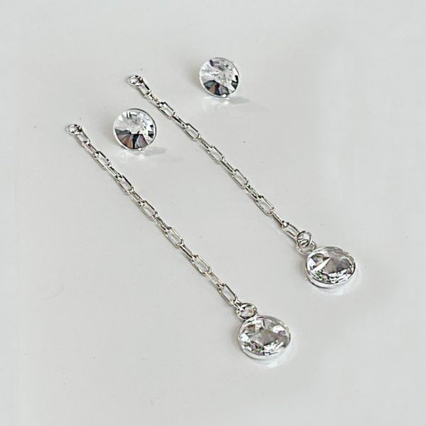 Elizé® Chains Collection - Sterling Silver ''Dancing Crystal" Stud/Drop Earrings with Swarovski® Crystals