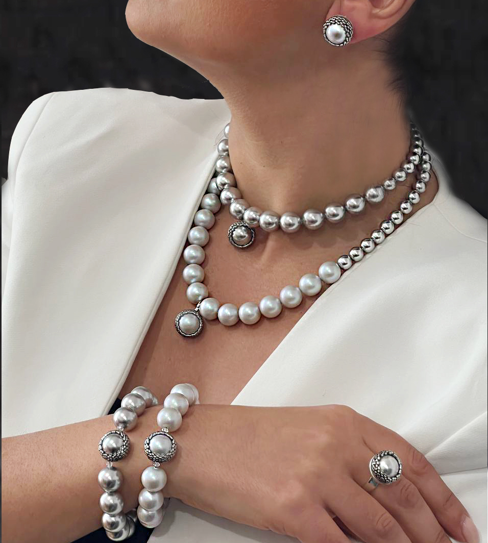Elizé® Timeless Pearls Collection - Swarovski® Pearl Classy Jewelry Set - Iridescent Dove Grey